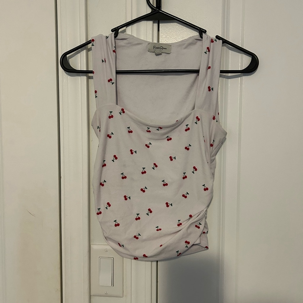 Forever 21 Cherry Patterned White Camisole